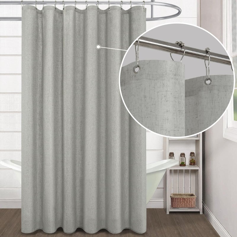 KOUFALL 96 Inch Grey Shower Curtain,Natural Linen Fabric Extra Long Oversized Shower Curtains for Bathroom with Hooks,72x96 Length - Image 1